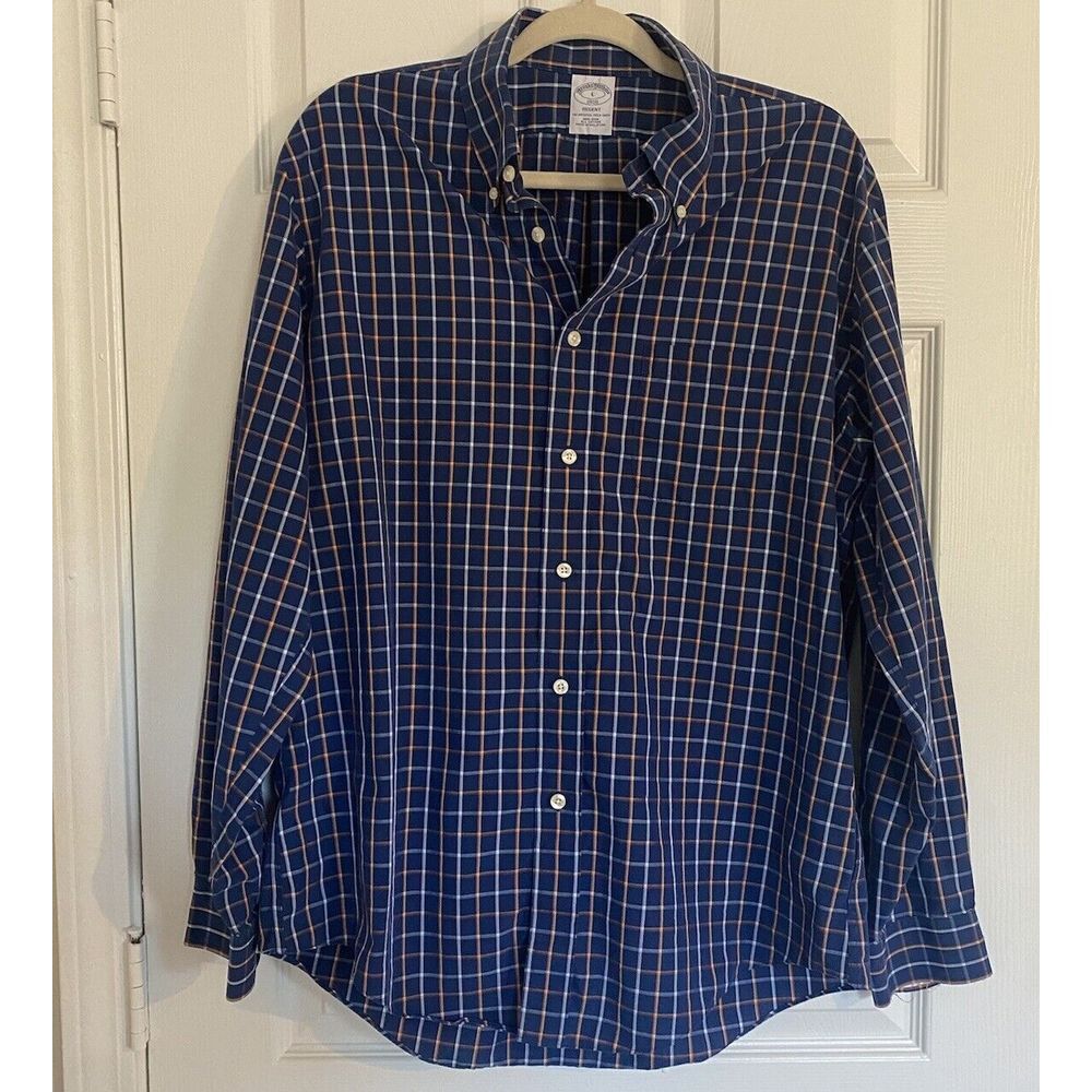 Brooks Brothers Regent Button Down Shirt Long Sleeve Blue Plaid Mens Large L